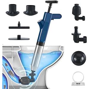 Toilet Plunger, Stainless Steel Toilet Unclogger for Clogged Toilets, High Pressure Plunge Blaster, Heavy Duty Air Plunger for Toilet, Bathroom, Floor Drain, Sink, Kitchen (Blue)