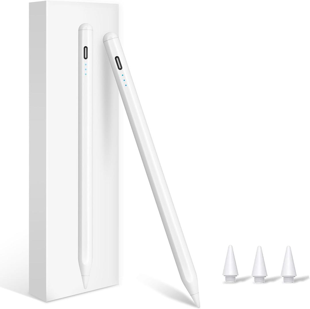 Stylus Pen for iPad (2025-2018), Pencil for iPad 11th A16/10/9/8/7/6 Gen, Air 11"/13"(M3) 2025 and (M2) 2024/5/4/3 Gen, Pro 11"/13"(M4)&12.9 inch, Mini 7 A17 Pro/6/5, Palm Rejection, Tilt Feature (White)
