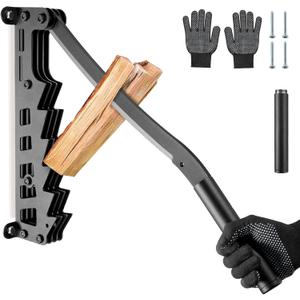 Wall Mounted Kindling Splitter, 2025 New Designed Kindling Splitter for Wood Outdoor Indoor, Manual Log Splitter Hand Firewood Splitter with Extended Handle (Black-With Gloves)