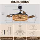 48 Inch Retractable Ceiling Fans , Boho Caged Farmhouse Ceiling Fanwith Lights and Remote, Invisible Rattan Fandelier with 6 Speeds,Timer Reversible,Chandelier Fan for Living Room Bedroom Dining Room