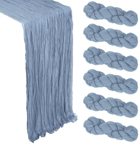 3 Pack Dusty Blue Cheesecloth Table Runner 10Ft Gauze Cheese Cloth Table Runner 35x120 Inch Boho Sheer Rustic Fabric for Party Decor Baby Shower Summer Wedding Centerpiece Home Table Decorations