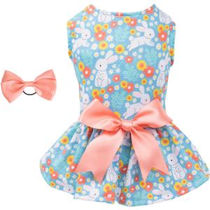 CuteBone Dog Easter Dress Puppy Sundress Pet Outfit Summer Fashion for Small Dogs Girl Cat Clothes BF08M (Medium, Rabbits and flowers)