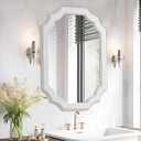 Rustic Oval Mirrors for Wall Decor 17 X 23 Inch, Handmade Distressed White Vintage Mirror for Bathroom Bedroom, Hanging Farmhouse Decorative Wood Wall Mirror, Horizontal or Vertical