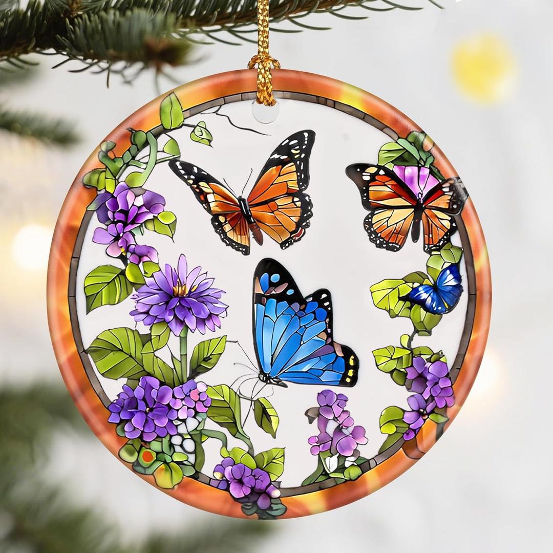 Christmas Ornaments, Dodosky 2.8in Ceramic Xmas Decor, Christmas Tree Ornaments, Xmas Decorations for Tree, Holiday Ornament, Gift Ideas, Butterfly Gifts, Gifts for Women, Men, Butterfly Lovers