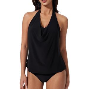 SUUKSESS Women Halter Tankini Swimsuit High Waist Cowl Neck Bathing Suit 2 Piece (XX-Large, 171 Black)