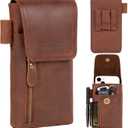 Leather Phone Holster - Genuine Full-Grain Buffalo Leather Cell Phone Holsters - for iPhone 16, 15, 14, 13pro, Galaxy S24, S23, S22-7 X 3.5" Coffee