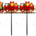 Solar Christmas Decorations with Led Lights, Solar Landscape Pathway Stakes Lights, Outdoor Christmas Decor for Garden, Yard, Porch (Train & Santa)