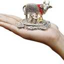 NOBILITY Pooja Items Diwali Gift Silver Antique Small Kamdhenu Cow with Calf Metal Statue Decorative Item Showpiece for Home Office Decoration Wedding Return Gifts Pack of 6