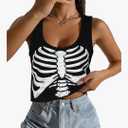 No Brand Halloween Shirts for Women: Funny Skeleton Graphic Tank Tops Sleeveless Vest Horror Costume Casual Workout T-Shirt M