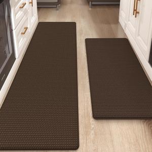 Color&Geometry Anti Fatigue Cushion Padded Kitchen Mat for Floor - 17x29+17x59,Easy Clean, Waterproof & Oil Proof, Anti Slip, Foam Rubber Runner Rug for Front Sink Comfort Standing, Brown Set of 2