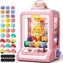 Claw Machine for Kids, Mini Vending Machine with Game Coins & Music, Prize Dispenser Toys for Girls and Boys, Electronic Claw Game Machine for Party Birthdays, Includes 35 Mini Toys (Doggy Pink)