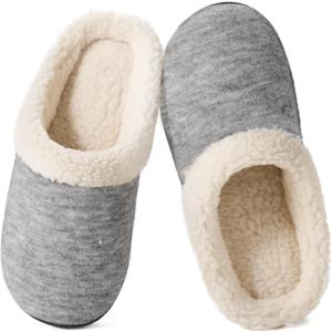 Wishcotton Women's Lamb-rub Sherpa House Slippers Memory Foam Indoor Outdoor (9.5-10.5, Grey)