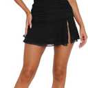 Women Strapless Tube Mini Dress Bodycon Dress Summer Side Slit Mesh Hem Cocktail Club Party Short Dresses (Black, L)