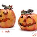 Hodao Halloween Pumpkin Decorations Set of 2, Hand-Painted Resin Jack-O-Lantern Figurines for Indoor Fall Decor, Tabletop Ornaments, for Creating Festive Atmosphere