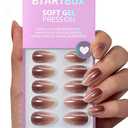 BTArtbox Press On Nails Almond - Molten Chrome, Ombre Brown Short Press On Nails with Glue and Adhesive Tabs for Women, Soft Gel Glue On Nails in 16 Sizes - 32 Stick On Nails Kit