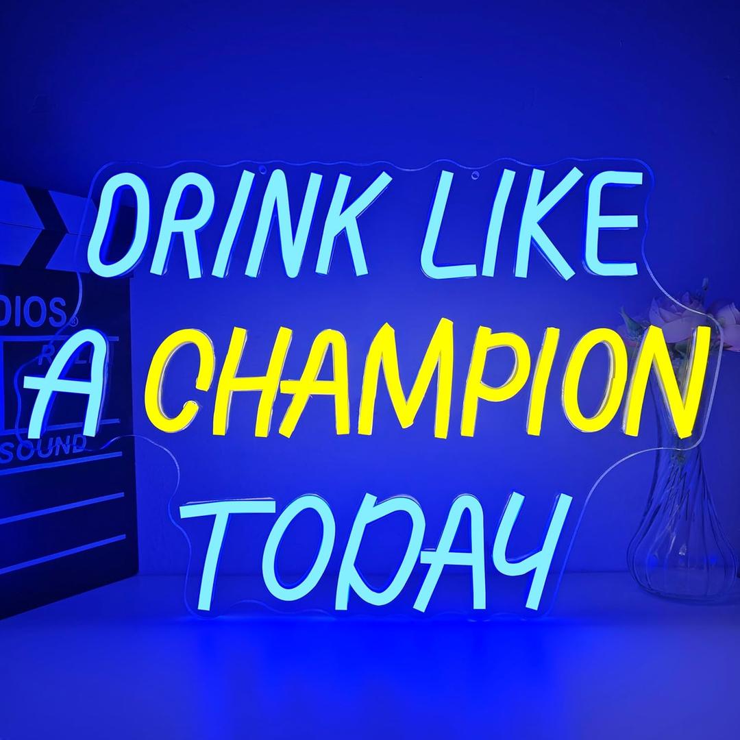 Drink Like A Champion Neon Sign Beer Neon Sign for Wall Decor Dimmable University Led Sign Football Team Slogan Neon Light Funny Bar Light Up Sign for Man Cave Dorm Club Party