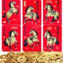 2 x 36 Pcs Chinese Red Envelopes Lucky Money Envelopes 2026 Chinese New Year Horse Year Envelope and 60 Pieces Chinese Feng Shui Coins Good Luck Fortune Coin I-Ching Coin for Health and Wealth, Medium