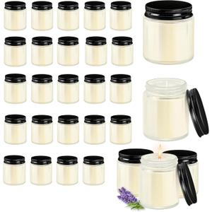 24 Pcs 4 Oz Mason Jar Candles, Lavender Scented Soy Candles Bulk Set for Stress Relief and Relaxation, Great Favors for Wedding, Christmas, Housewarming Gifts (Black-Lavender, 24)