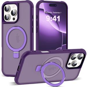 SKYLMW Compatible with iPhone 16 Pro Max Case with Invisible Magnetic O-Ring Stand Military-Grade Translucent Case for iPhone 16 ProMax 6.9" [Compatible with Mag-Safe][Great Grip Feeling], Purple