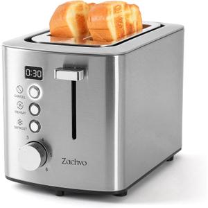 2 Slice Toaster with Wide Slots for Bread & Bagels, Stainless Steel Toaster with Digital Countdown, 6 Shade Settings, Defrost, Reheat & Cancel, Compact Design for Kitchen