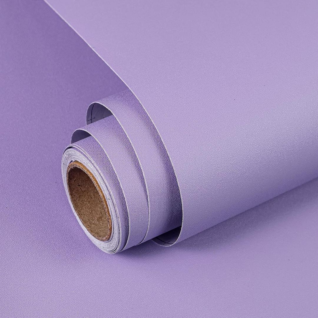 Purple Peel and Stick Wallpaper A Set of 23.6x 236 Matte Purple Self-Adhesive Removable Contact Paper Solid Color Waterproof Vinyl Roll for Cabinets Furniture Renovation Bedroom Wall Covering