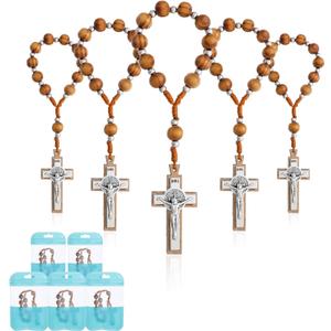 KOMI 12PCS One Decade Wooden Rosary Beads Catholic Prayer Pocket Rosary Baptism Rosary Catholic Mini Rosaries Bulk Baptism Favors for Guests Party Favors