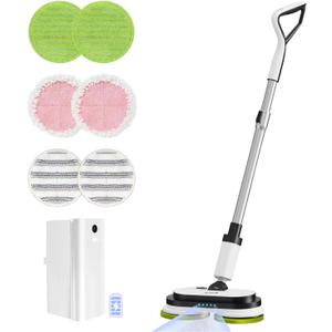 EOUS Cordless Electric Mop, Floor Cleaner with LED Headlight & Water Sprayer, Up to 60 Mins Detachable Battery, Dual-Motor Powerful Spin Mop, 300ML Water Tank for Multi-Surface, Self-Propelled