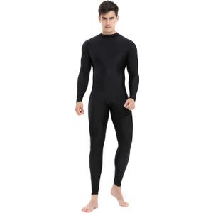 speerise Mens Spandex Bodysuit Long Sleeve Unitard Zipper Dance Leotard Bodysuit for Men Costume (Black), XL