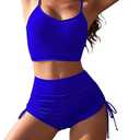 Pink Queen Women Two Piece Swimsuit High Waisted Full Coverage Drawstring Ruched Shorts Bathing Suits Bikini Sets, Size S