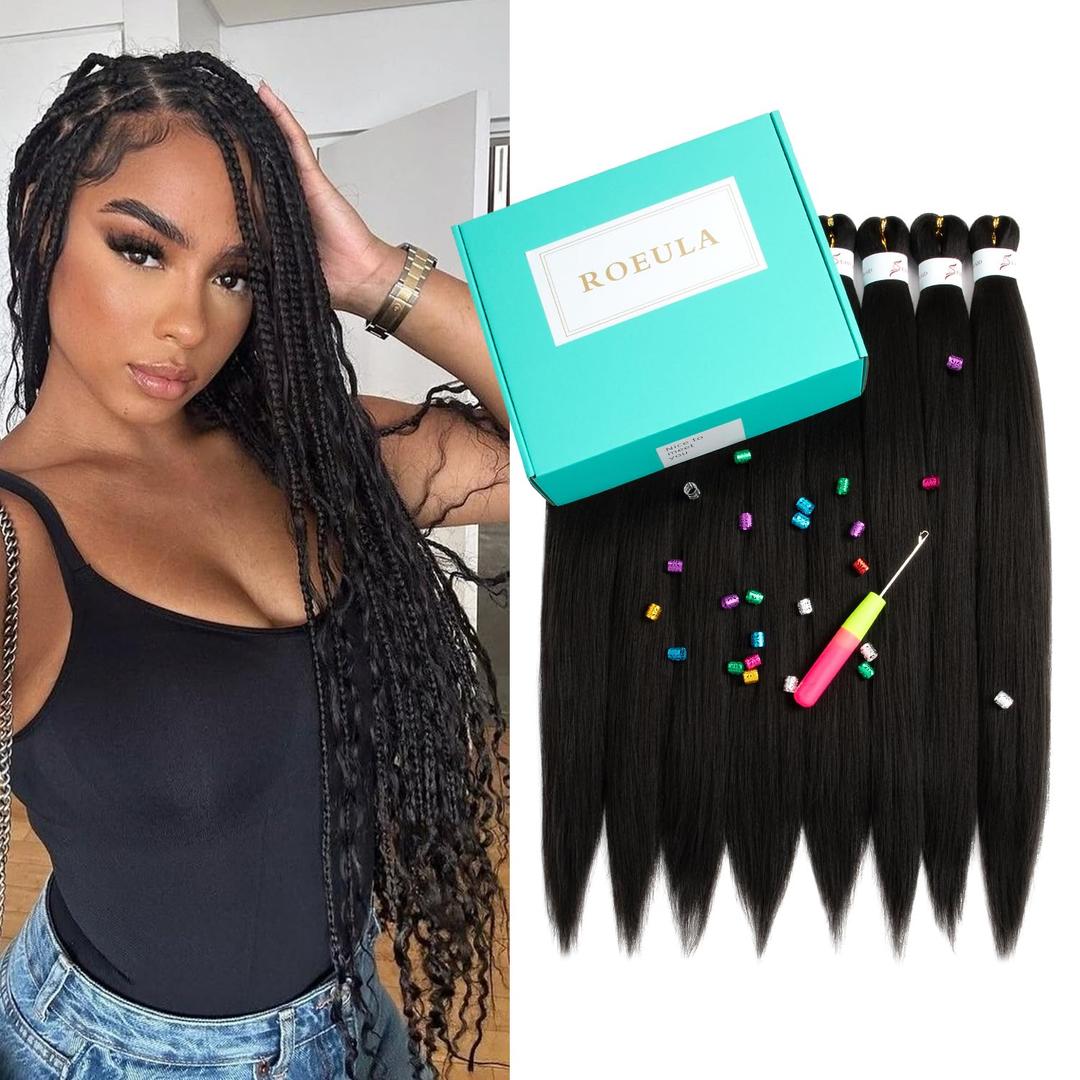Roeula 2# Darkest Brown Pre Stretched Braiding Hair 20 Inch 8 Packs Darkest Brown Braiding Hair Pre Stretched Synthetic Braids (2# Darkest Brown, 20 Inch (pack of 8))