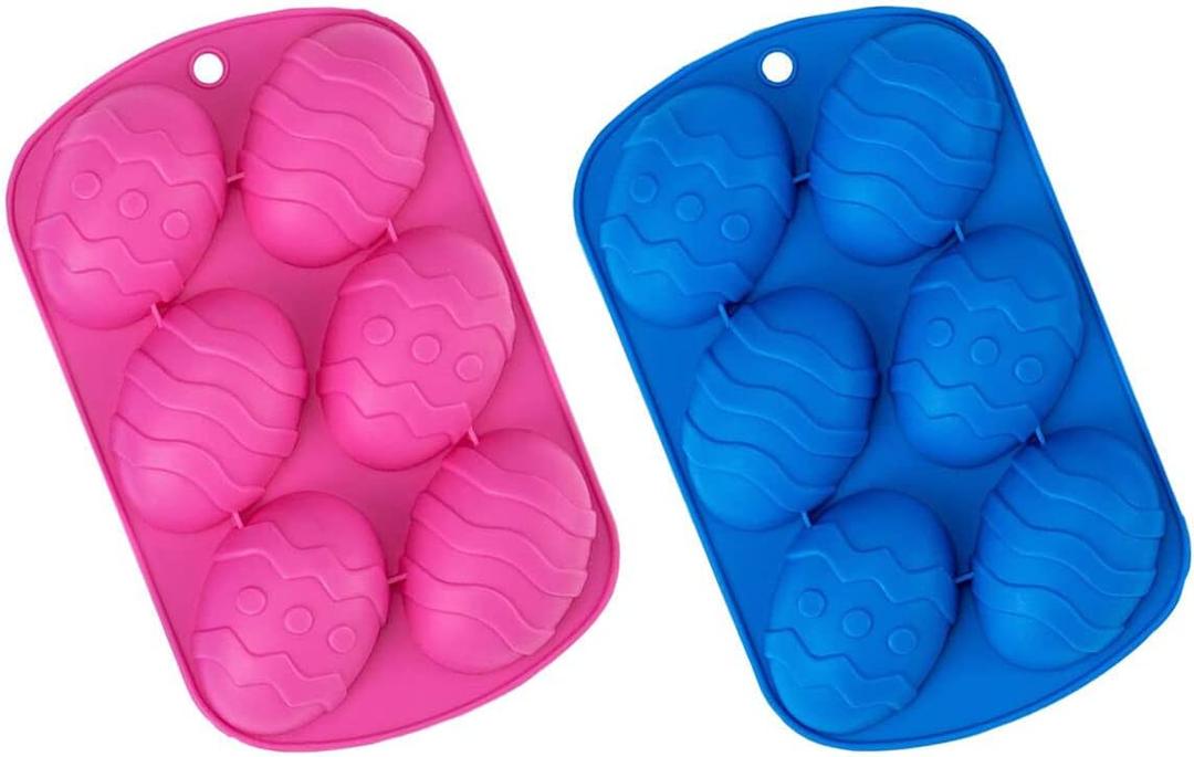 2 Pack Easter Egg Shaped Silicone Cake Mold 6-Cavity Chocolate Cook Trays for DIY Candy Chocolate Jelly Fondant Making