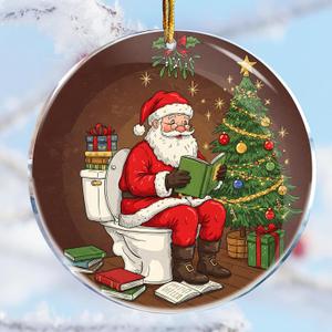 3 x Santa Sitting On Toilet Reading Book - Book Ornaments for Christmas Tree - Book Lovers Gifts - Book Accessories - Bookish - Gifts for Readers - Book Club - Christmas Ornaments - Christmas Decorations
