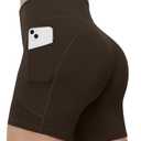Runhit Biker Shorts Women Spandex Yoga Gym Workout Running Athletic No Front Seam High Waisted Tummy Control Seamless Compression Pockets 6" Brown XL
