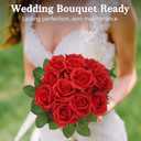 Artificial Flowers 24 Item Artificial Silk Flowers with Stems Realistic Roses Bouquet for DIY Wedding Bouquets Valentines Day Decorations Home Wedding Decoration 12 Rose with 12 Green Leaves (Red)