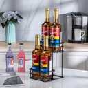 Coffee Syrup Organizer, 4 Bottle Capacity Syrup Stand, 2 Tier Syrup Rack for Coffee Bar Accessories with 4 Coffee Syrup Pump, Syrup Holder for Kitchen, Storage for Syrup, Wine, DressingBlack