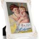 Axeman 8x10 Vintage Picture Frame | Antique 8 x 10 Picture Frame with Real Glass | Ornate Frame 8x10 for Wall & Tabletop Display | Retro White Gold 8 x 10 Frame - White