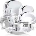 VEWEET, Series Fiona, 30-Piece Dinnerware Sets for 6, White Dishes Set with Black and Gray Stripes, Porcelain Dinner Set Including Dessert Plates, Soup Plates, Dinner Plates, Cups & Saucers