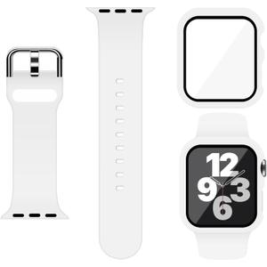Sport Silicone Band and Case with Screen Protector for Apple Watch Series 11 Series 10 Series 9 Series 8 Series 7 Series 6 SE(Gen 1,2,3) Series 5 Series 4 (White)