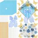 2 x 45 PCS DIY Graduation Cap Decoration Kit - 8 Cream Construction Paper with Artificial Flower Heads Bow 3D Butterfly Pearl Adhesive Dots Rhinestone Stickers for Grad Hat Topper DIY (Light Blue)