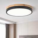 Modern Wood Black Flush Mount Ceiling Light, 11.81" Round LED Low Profile Close to Ceiling Fixture for Kitchen Bedroom Bathroom Laundry Hallway Entryway Closet Living Room