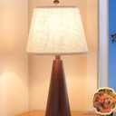 EDISHINE 21.85" Boho Table Lamp, Farmhouse Bedside Lamp, Water Transfer Red Wood Grain Metal Base, Beige Linen Shade, Rustic Nightstand Light for Living Room, Bedroom, Office, E26 Base (Mahogany Color 1)