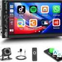 UNITOPSCI Wireless Apple CarPlay Double Din Car Stereo,Wireless Android Auto Bluetooth 7 Inch IPS HD Touchscreen Car Radio,Video Out,DVR, FM/USB/AUX/TF Card Input,Mirror Link, SWC, EQ + Backup Camera