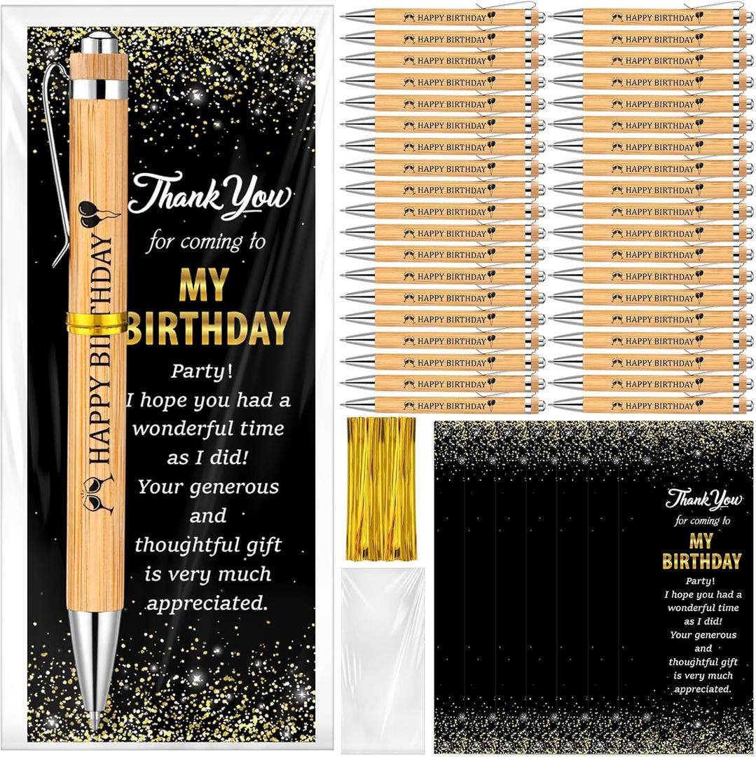 Sayglossy 50 Sets Happy Birthday Party Favors for Guests Anniversary Party Favor Include 50 Ballpoint Pens with 50 Thank You Cards 100 Bags and Twist Ties for Anniversary