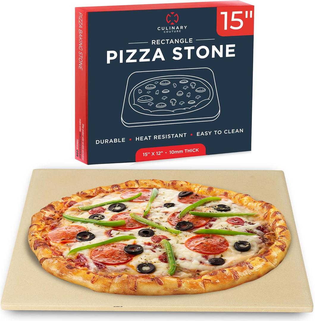 Large Pizza Stone for Oven  15 x 12 inch Rectangular Pizza Stone for Grill, Even Heating for Perfect Crispy Crusts! Crack Resistant and Easy to Clean, Pizza Making Accessories