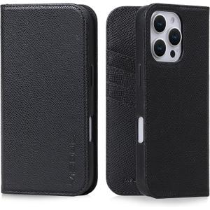 VISOUL Genuine Leather Case for iPhone 16 Pro Max Wallet Case with Card Holders, Magnetic Kickstand Flip Folio Cover Compatible with iPhone 16 Pro Max (6.9-inch)-Black