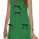 Wenrine Women's Summer Sleeveless Mini Dress Casual Bow Crewneck Loose Fit Knit Tank Dresses with Pockets (Green)