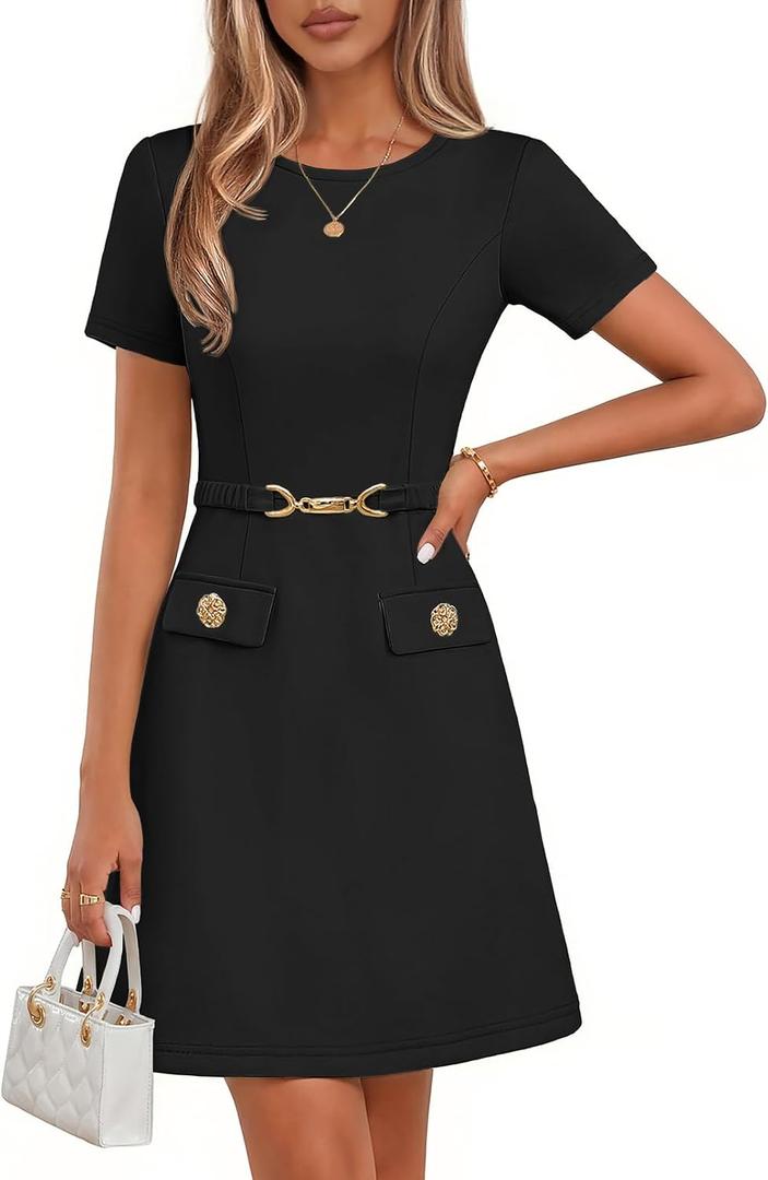 MEROKEETY Women's Summer Short Sleeve Mini Dress 2026 Spring Elegant Business A Line Bodycon Work Graduation Short Dress, Small