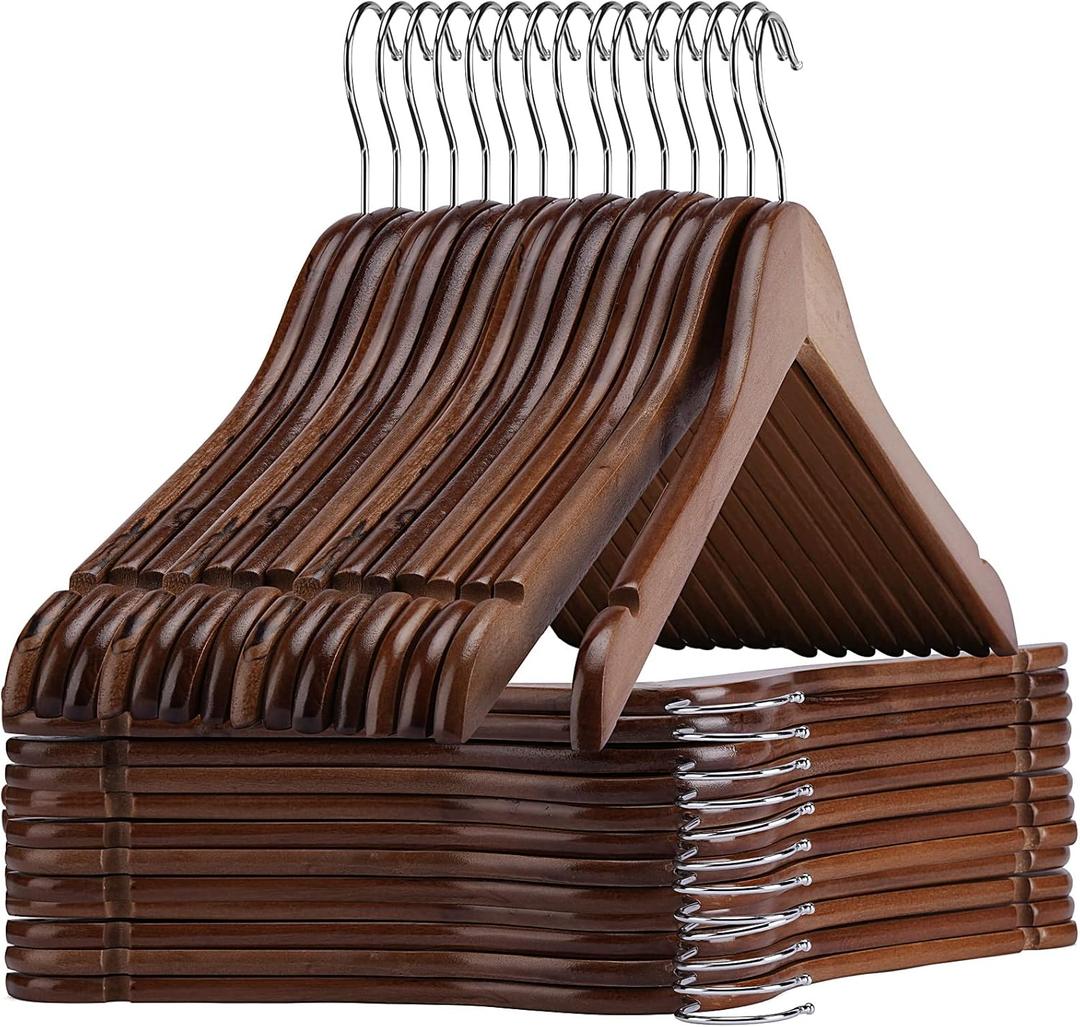 Wooden Shirt Hangers - Pack of 30 Sturdy Wood Hangers, Ideal for Laundry & Everyday Use, Heavy Duty, Walnut