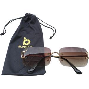 Rimless Designer Sunglasses for Men and Women, Retro Rectangle Sunglasses with Premium Leather Case