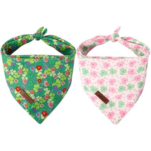 Babole Pet St Patricks Day Dog Bandanas 2 Pack, Green Flower Clover & Cute Clover Pattern St Patricks Dog Scarf Bib for Boy and Girl, Cute Holiday Bandana for Medium and Large Dogs